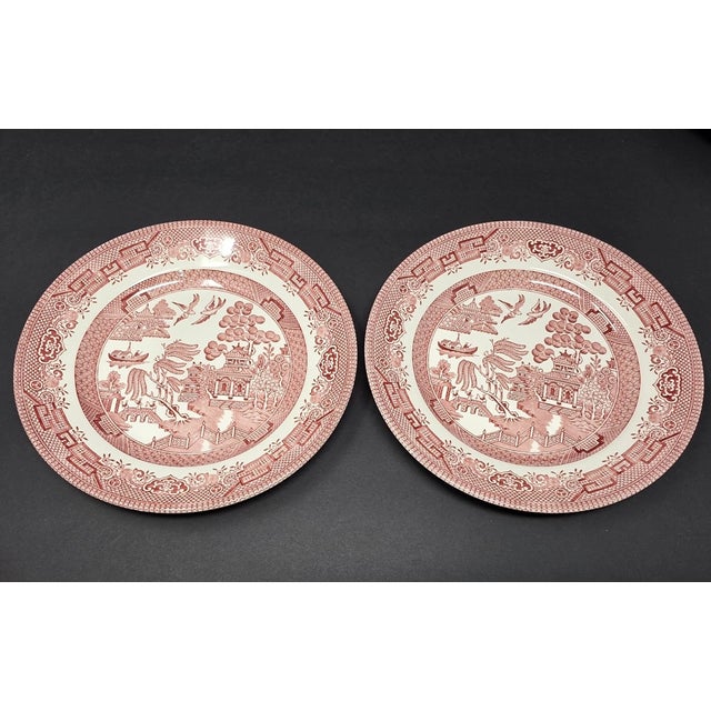 Mid-Century Modern Vintage Mid-Century Modern Churchill Willow Rosa Pink English Cottage 8" Salad Plates-Set of 7 For Sale - Image 3 of 5