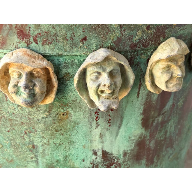Pair Gothic Revival Verdigris Copper Planters Applied Medieval Heads, circa 1900 For Sale - Image 16 of 18