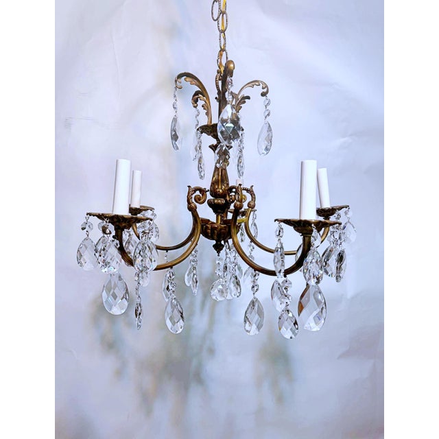 1950s Vintage Spanish Chandelier With Crystal Prisms For Sale - Image 10 of 10