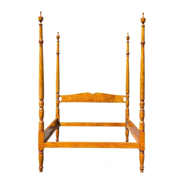 Vintage Federal Style Tiger Maple Full Size Four Poster Bed For Sale - Image 4 of 11