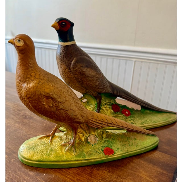 Brown Large Hand-Painted Pheasant Pair For Sale - Image 8 of 12