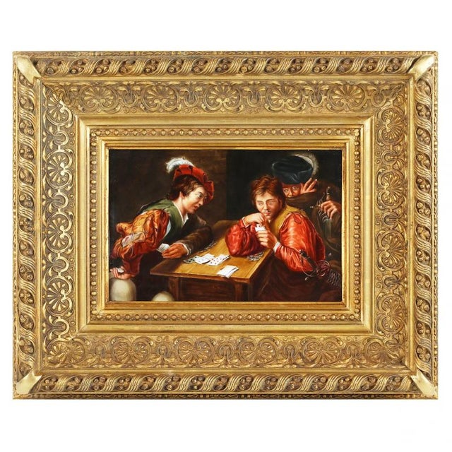 Porcelain Plaque with a Genre Scene of Card Sharps from KPM, Berlin, 1890s-1910s For Sale - Image 5 of 5