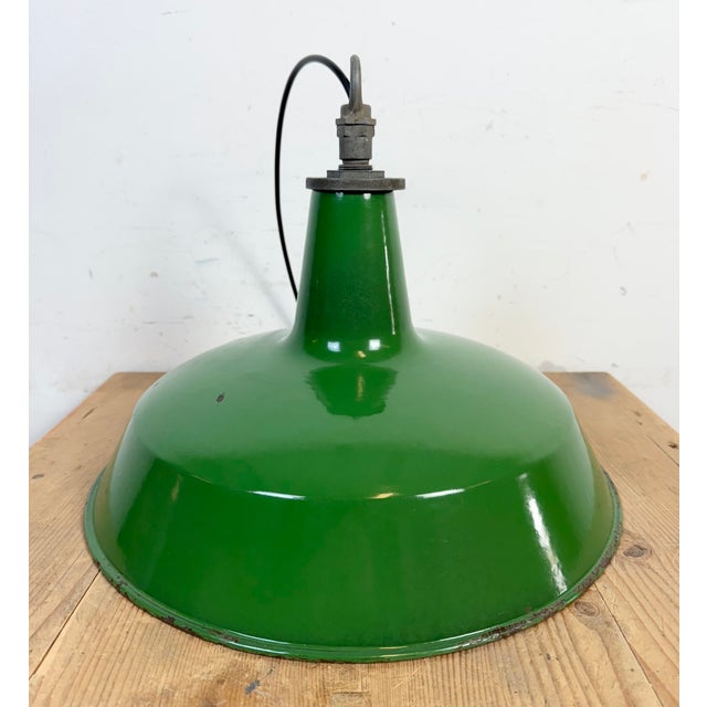 Industrial Green Enamel Factory Pendant Lamp from Revo, 1950s For Sale - Image 16 of 18