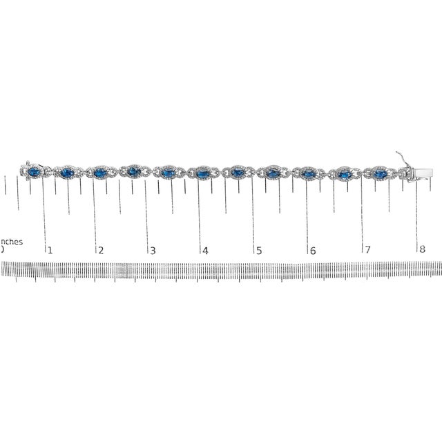 Early 21st Century 14K White Gold Vintage-Inspired Oval Blue Sapphire & Diamond Link Bracelet For Sale - Image 5 of 5