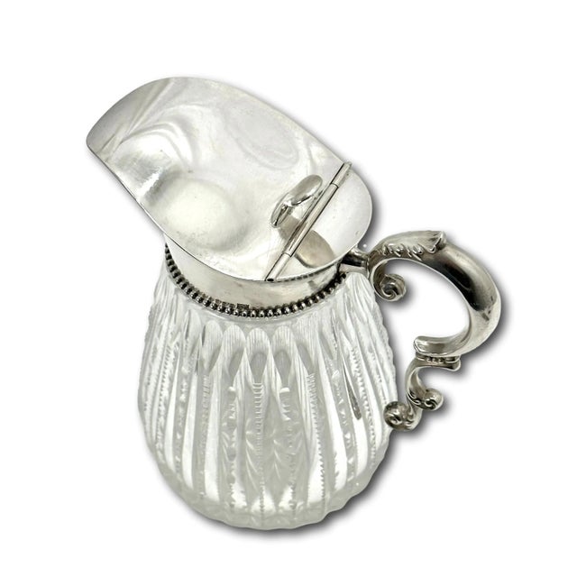 1890s American Antique Victorian "Brilliant" Hand Cut Crystal & Sterling Silver Mounted Maple Syrup Pitcher For Sale - Image 4 of 12