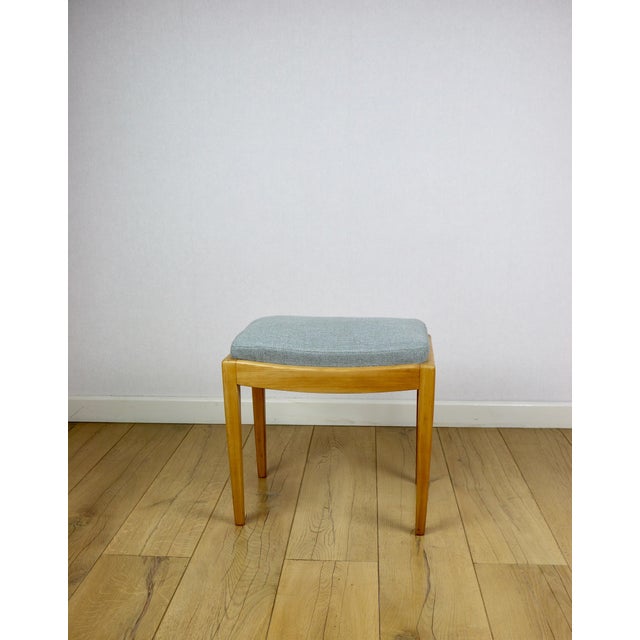Wood Stool in Blue Natural Fabric, 1970s For Sale - Image 7 of 12