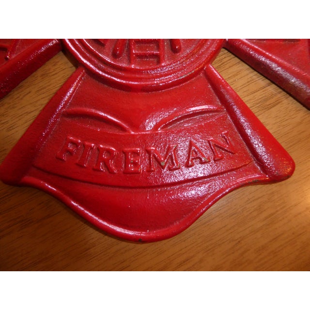 Vintage Red Painted Firemen Wall Plaque ~ Cast Iron Plaque For Sale In Los Angeles - Image 6 of 9
