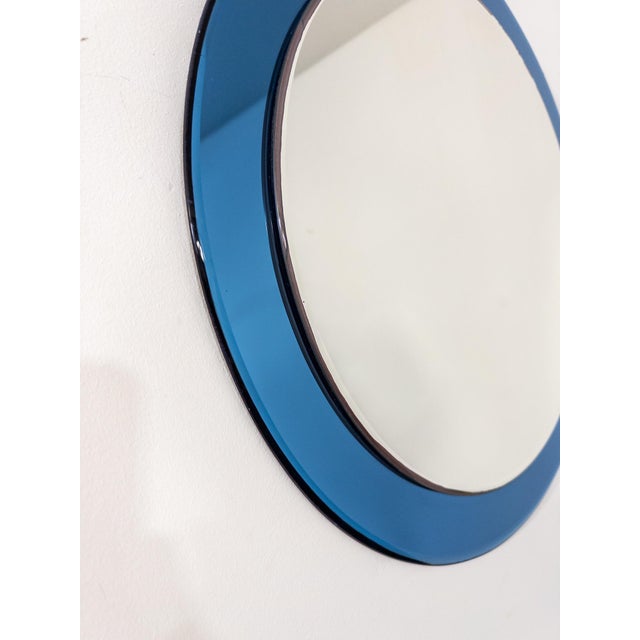 Vintage Italian Round Mirror in Blue Glass and Patina, 1970s For Sale - Image 6 of 8