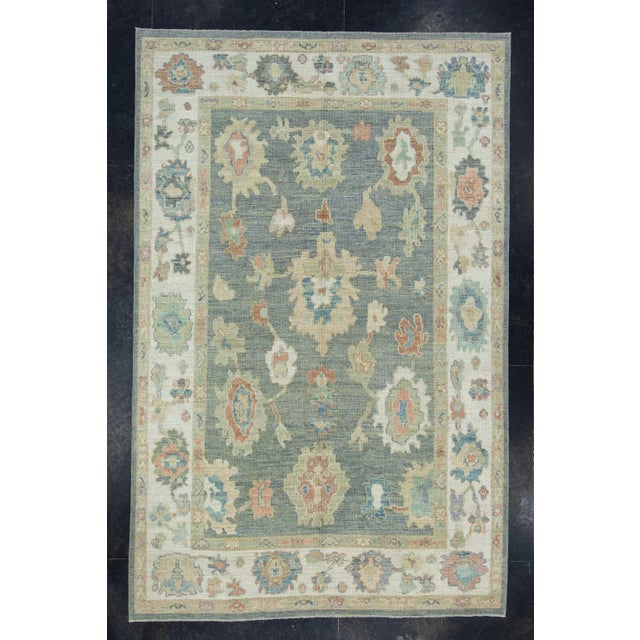 Gray & Green Turkish Oushak Rug 5'9" x 9' For Sale - Image 9 of 9
