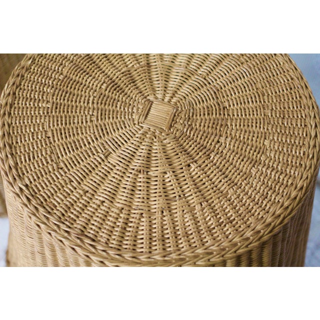Brown 1990s Pair of Matching Wicker Ghost Side Tables For Sale - Image 8 of 11