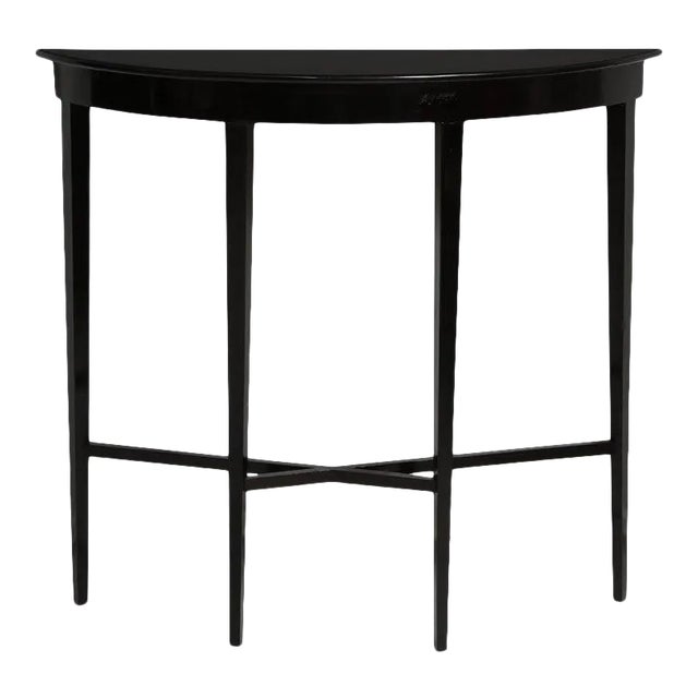 Bespoke Ebonized Demilune Console on Tapered Legs For Sale