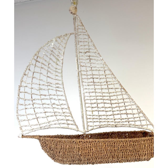 Mid 20th Century Coastal Boho Chic Polychromed Rattan, Willow and Reed Sailboat Chandelier For Sale - Image 10 of 16