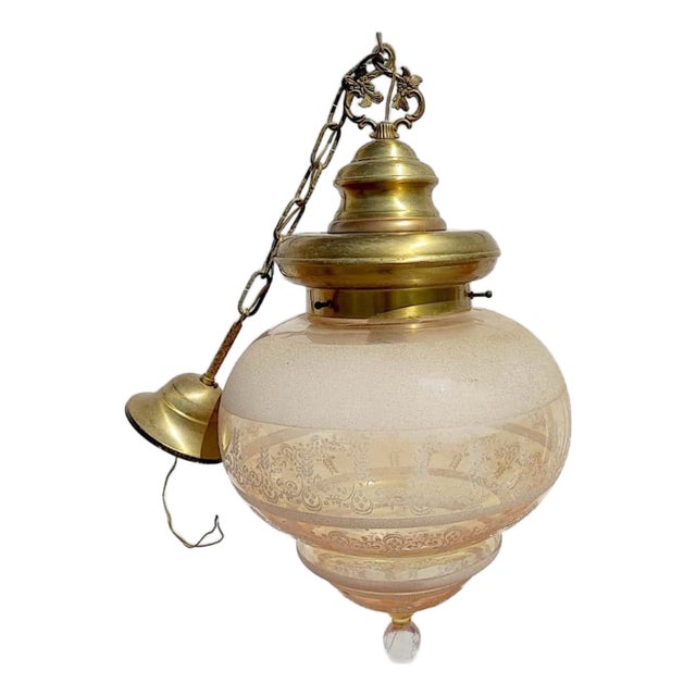 Brass and Blown Glass Pendant Light, 1980s For Sale