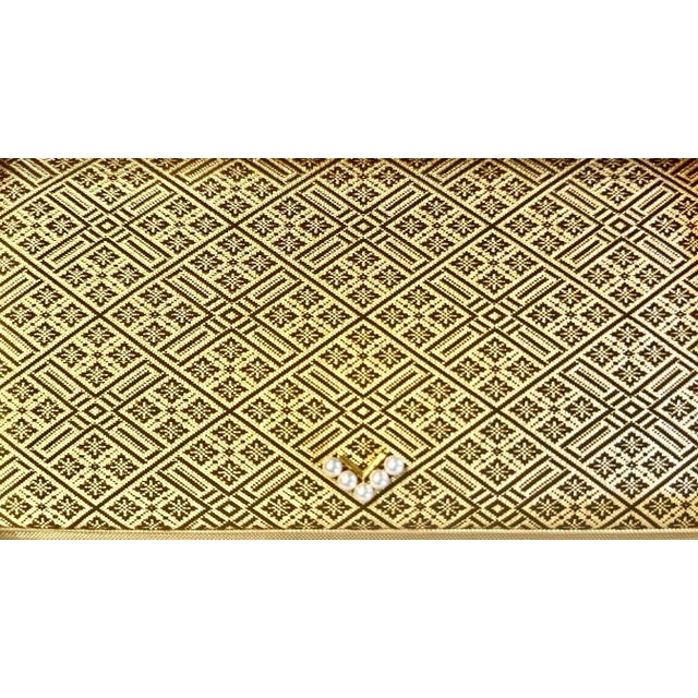 1990s Mikimoto Japanese Kimono Silk Brocade 18k Gold Plate Pearl Clasp Evening Shoulder Bag Clutch Black For Sale - Image 11 of 11