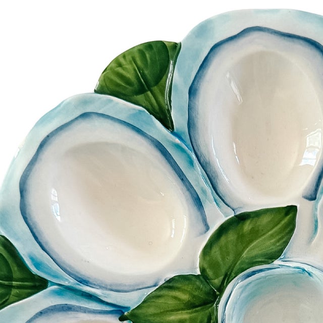 Traditional Contemporary Italian Ceramic Oyster & Deviled Egg Plate – Bassano Del Grappa Majolica For Sale - Image 3 of 9