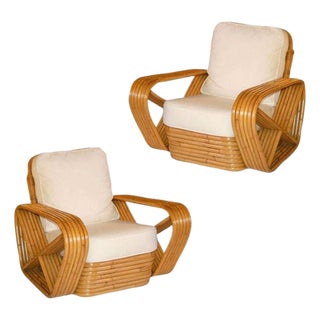 1940s Restored Art Deco Six Strand Square Pretzel Stacked Rattan Lounge Chair, Pair For Sale