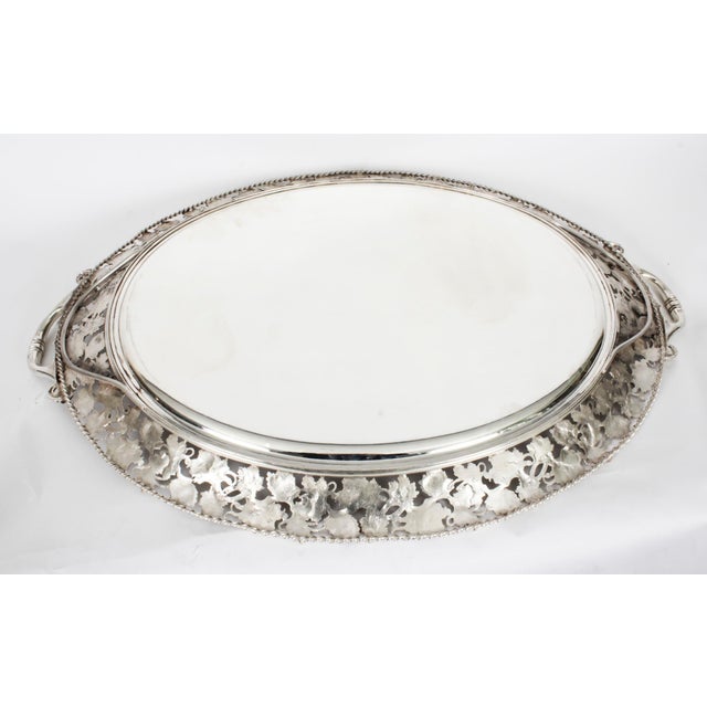 19th Century Victorian Oval Silver-Plated Tray For Sale - Image 7 of 11