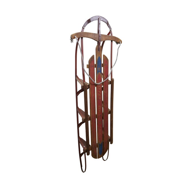 American Mid Century Royal Racer Oak & Metal Sled Flexible Flyer Style Snow Sleigh For Sale - Image 3 of 18