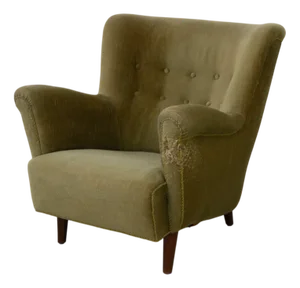 Danish Art Deco Velvet Lounge Chair, 1940s.