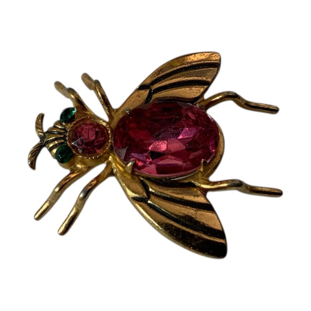 Vintage Signed Pegasus Coro Red Rhinestone Fly Bug Pin Brooch For Sale In Palm Springs - Image 6 of 6