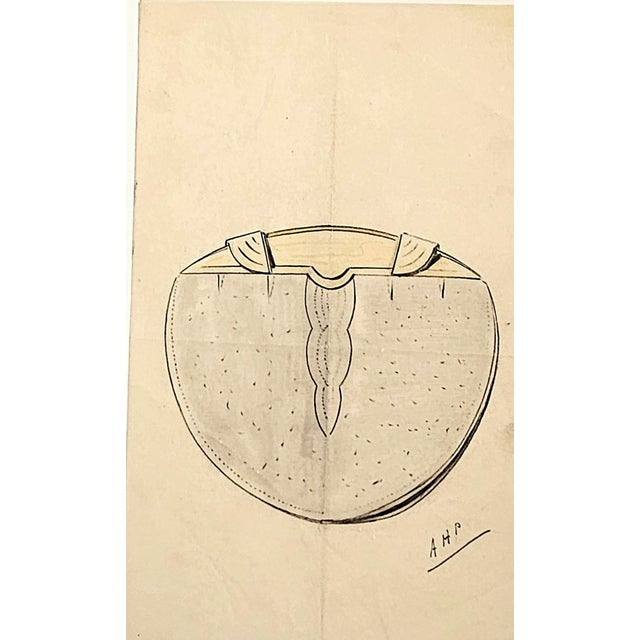 Art Deco Set of 3 Original French Art Deco Fashion Design Drawings-Pocketbooks, Purses, Documentation For Sale - Image 3 of 8