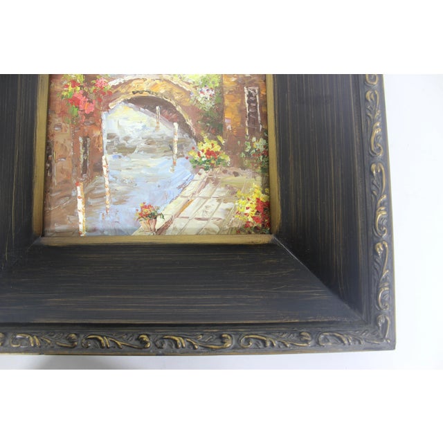 Vintage European Village Scene Oil Painting, Original Art Gold Washed Plaster Frame For Sale - Image 9 of 13