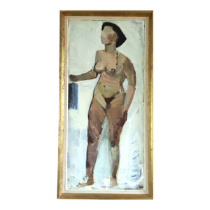 1957 Mid-Century Modern 'Nude in Soft Light' Swedish Original Abstract Figurative Oil Painting, Framed