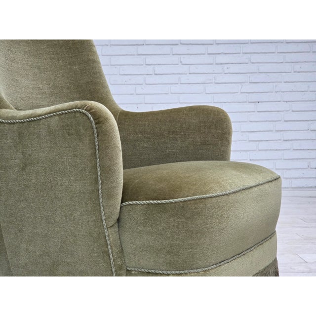 Danish Highback Armchair in Green Furniture Velour, 1970s For Sale - Image 13 of 17