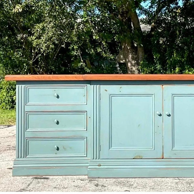 Late 20th Century Vintage Monumental Blue Wash Credenza For Sale - Image 10 of 16