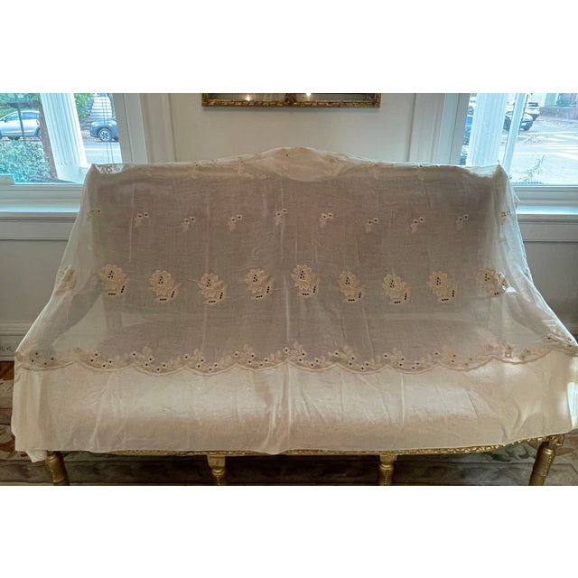 Pair of Vintage Embroidered Sheer Curtains – 76" X 90" Each – Floral Cutwork, Ivory Lace Panels For Sale - Image 12 of 12