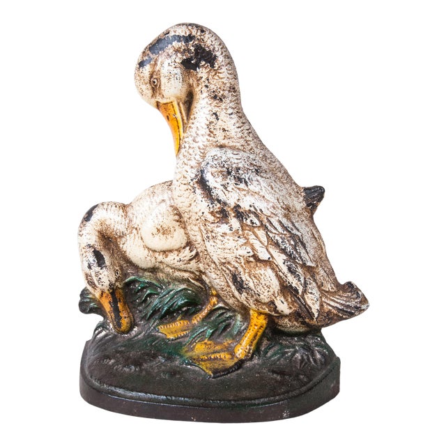 Cast Metal Ducks Doorstop, Decorative, Practical,, Original Paint, Vintage Collectable For Sale