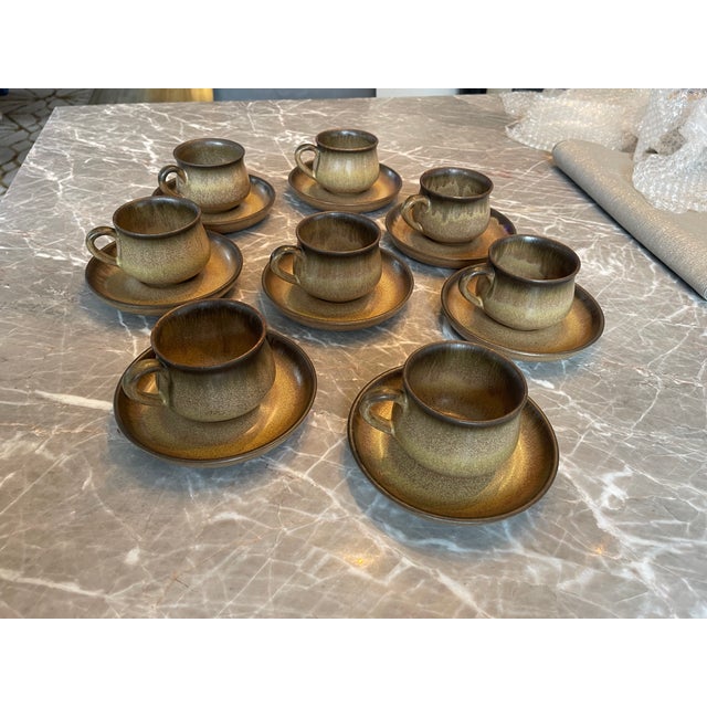 Ceramic Mid-Century Denby Cup and Saucers Set- 16 Pieces For Sale - Image 7 of 11