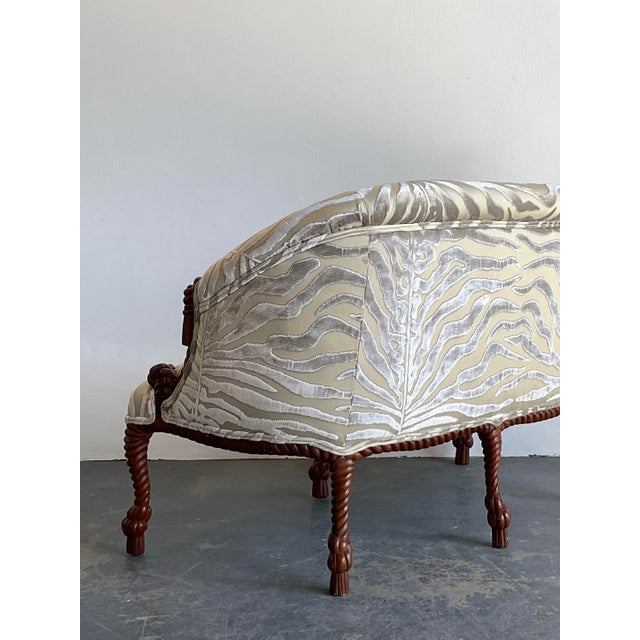 Vintage Carved Rope and Knot Loveseat in Scalamandre Tiger Devore For Sale In West Palm - Image 6 of 12
