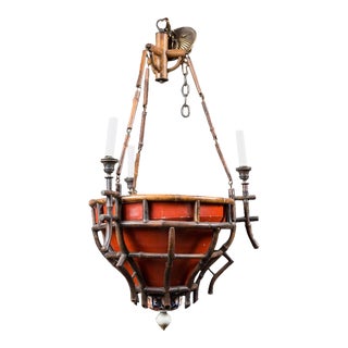 Chinoiserie Bamboo and Ceramic Chandelier For Sale