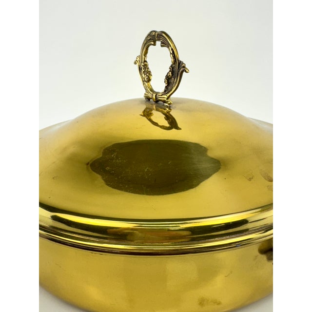 Rustic European Mid 20th Century Hollywood Regency Solid Brass Covered Serving Dish For Sale - Image 3 of 12