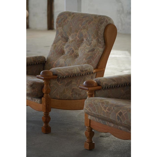 Vintage Danish Lounge Chairs in Oak and Textile by Henning Kjærnulf, 1950s, Set of 2 For Sale - Image 3 of 18