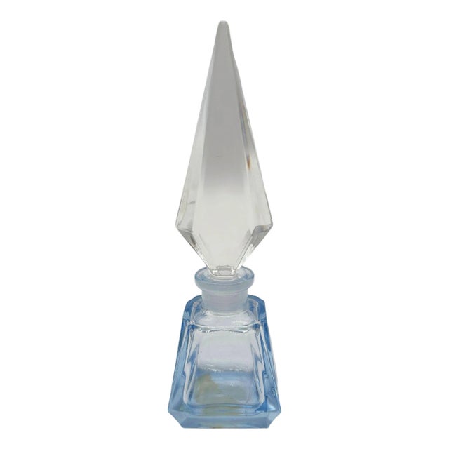1950s Art Deco Geometric Blue Crystal Perfume Bottle by Irice West Germany For Sale