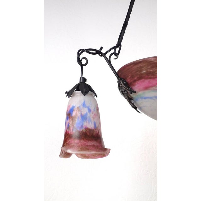 Antique Art Nouveau 4-Light Chandelier from Müller Freres Luneville, 1930s For Sale - Image 9 of 18