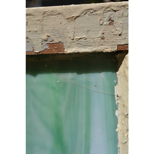Vintage Large Green Blue & White Slag Glass 6 Pane Window Panel From Va Church For Sale - Image 10 of 18