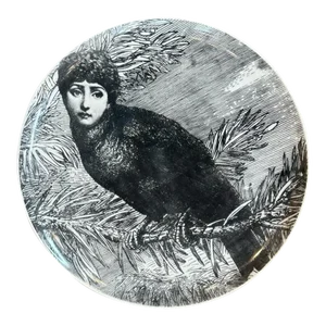 1950s Piero Fornasetti Decorative Plate Featuring the Head of Italian Opera Singer Lina Cavalieri as the Head of a Bird