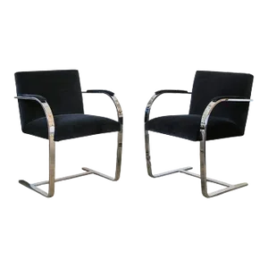 Blue Vintage Ludwig Mies van der Rohe Flat Bar Brno Chairs - A Pair