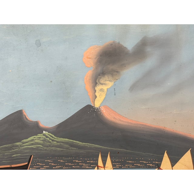Grand Tour 19th Century Italian Grand Tour Mount Vesuvius Eruption Gouache Painting, 1844 For Sale - Image 3 of 18