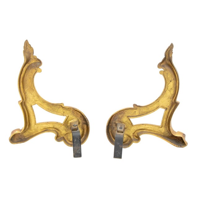 French Gilt Bronze Scroll Form Chenets, Pair For Sale - Image 4 of 4