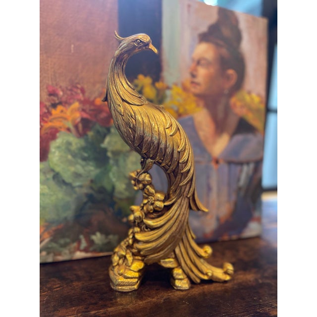 Syroco Vintage Syroco Gold Gilt Pheasant Peacock Bird Figurines (A Pair) For Sale - Image 4 of 6