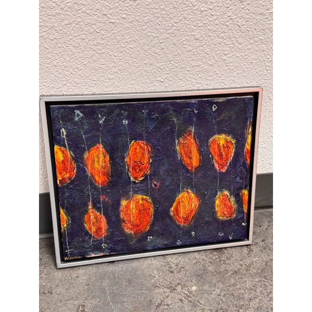 Design Plus Gallery presents a framed original painting titled “Moonlit Pumpkins” by Andrew Acquadro. This expressive...