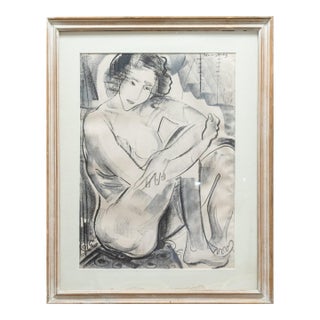 Modernist Figurative Female Nude Pencil and Charcoal Drawing on Paper Signed For Sale