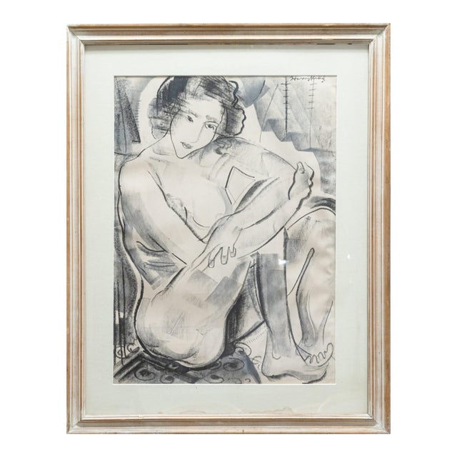Modernist Figurative Female Nude Pencil and Charcoal Drawing on Paper Signed For Sale