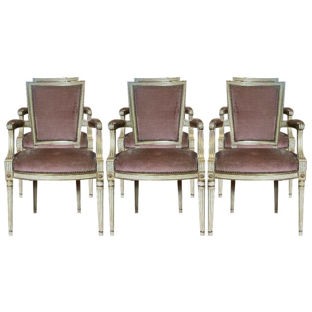 Louis Xvi Trapeze Armchairs by Rinck, Set of 6 For Sale