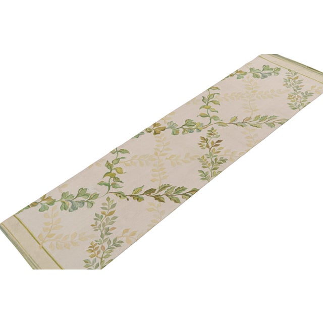 Rug & Kilim 2010s Rug & Kilim’s Tudor Style Flatweave Runner in Cream & Green Floral Patterns For Sale - Image 4 of 8