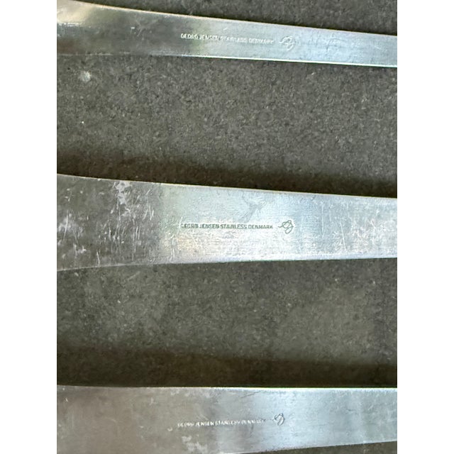 Mid-Century Modern Georg Jensen Arne Jacobsen Serving Tea Spoons Set Denmark Stainless Steel Matte For Sale - Image 3 of 5
